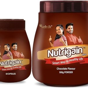 Ayurvedic Weight Gainer Supplement Powder and Capsules 500 gm Powder with 60 Capsules Combo.